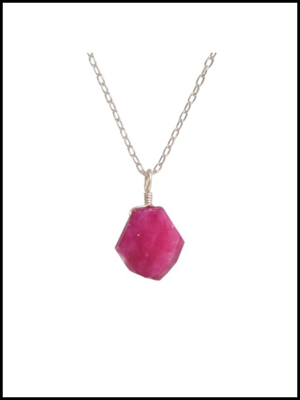 Raw Ruby Crystal Necklace, 925 Sterling Silver Pendant, Adjustable Chain
